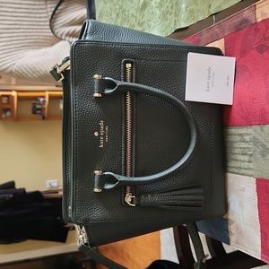 Kate Spade Dark Green Crossbody Tasseled Tote